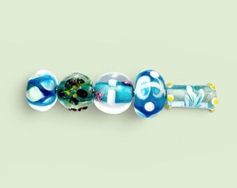 5-Lampwork Jewelry Making Kit, Bracelet Combo, Blue Glass Beads , unique Lampwork   (101)  Ships USA