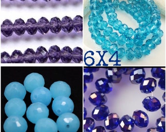 ONE-Crystal Faceted Rondelles, 6mm Amethyst,blue lake, cobalt,blue lake matte crystal Rondelle , 109 Ships USA