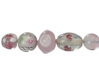 5-Pink Lampwork Jewelry Making Kit, Bracelet Combo, Polka Dotted Beads , unique Lampwork ( 108)  Ships USA