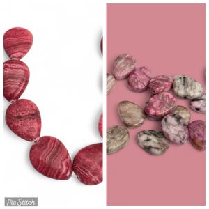Teardrop Pink Gemstone Beads, Rhodonite Stone Beads, Rhodochrosite Pink Stone Beads, 223 Ships USA