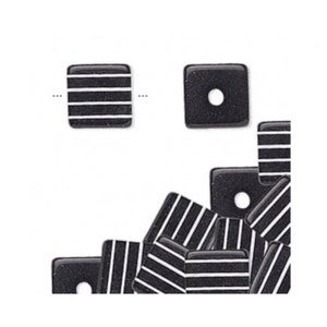 10-Acrylic laminated cube beads, Black cube With White stripe, 10x10 black square acrylic beads, unique black /white beads, L100, Ships USA