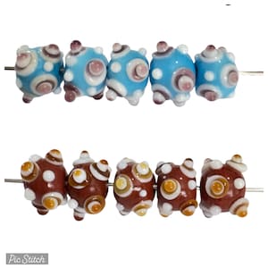 5-Rondelle Lampwork, Rondelle irregolari blu o marroni da 13 mm, perline di vetro irregolari, perline Lampwork uniche, 137 spedizioni negli Stati Uniti