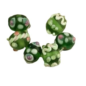 12mm Lampwork Perlen, 5 Rondelle, grüne und rosa 12mm Glasperlen, pinke und grüne Glasperlen, Unikat von L156 Ships USA