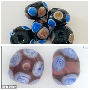 5-polka dot Lampwork Rondelles,14mm Lampwork glass,purple  rondelle, blue  dotted glass bead,unique blue beads L260, ,Ships USA