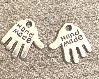 2-Hand Made Charm beads, craft antique silver pendant, Hands silver charms, silver bracelet charms 308, Ships USA