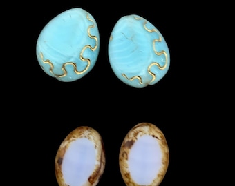 2-Blue Beads, Lilac Etched Flat Stone Beads, 112 Ships US