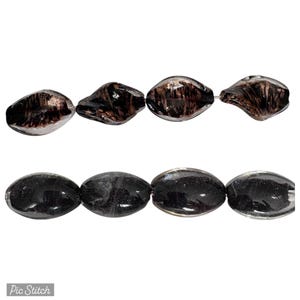 4-Lampwork Foil Wavy Beads, Lampwork glass, Clear Black Ovals,  Lampwork glass bead, unique Lampwork, 618 Ships USA