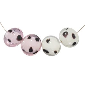 2-Lampwork Rondelles, Black and White round glass beads, Pink Polka dot Puff Beads  beads, beads, unique, 303 Ships USA