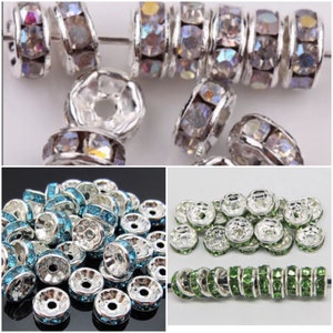SALE! 24-8mm CLEAR Rhinestone Silver spacers,  spacer rondelle  findings,rhinestone spacers, 8mm silver Rondelle beads, (SP323), Ships US