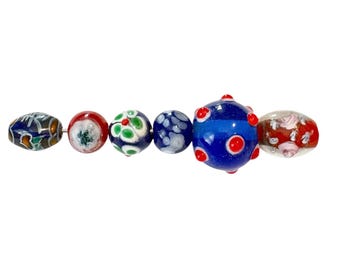 6-Lampwork Jewelry Making Kit, Bracelet Combo, Polka Dotted Beads , unique Lampwork ( 102) Ships USA