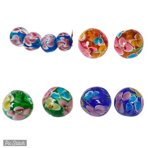4-Flower Lampwork Rondelles,12mm Lampwork glass, pink Rondelle flower glass beads, unique pink flower bead, 411  Ships USA