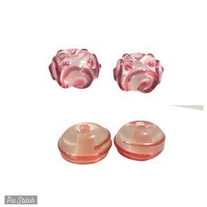 2-Lampwork,Pink polka dot Lampwork glass, Pink bumpy Flower Rondelles , Green glass bead, unique Lampwork,609 Ships USA