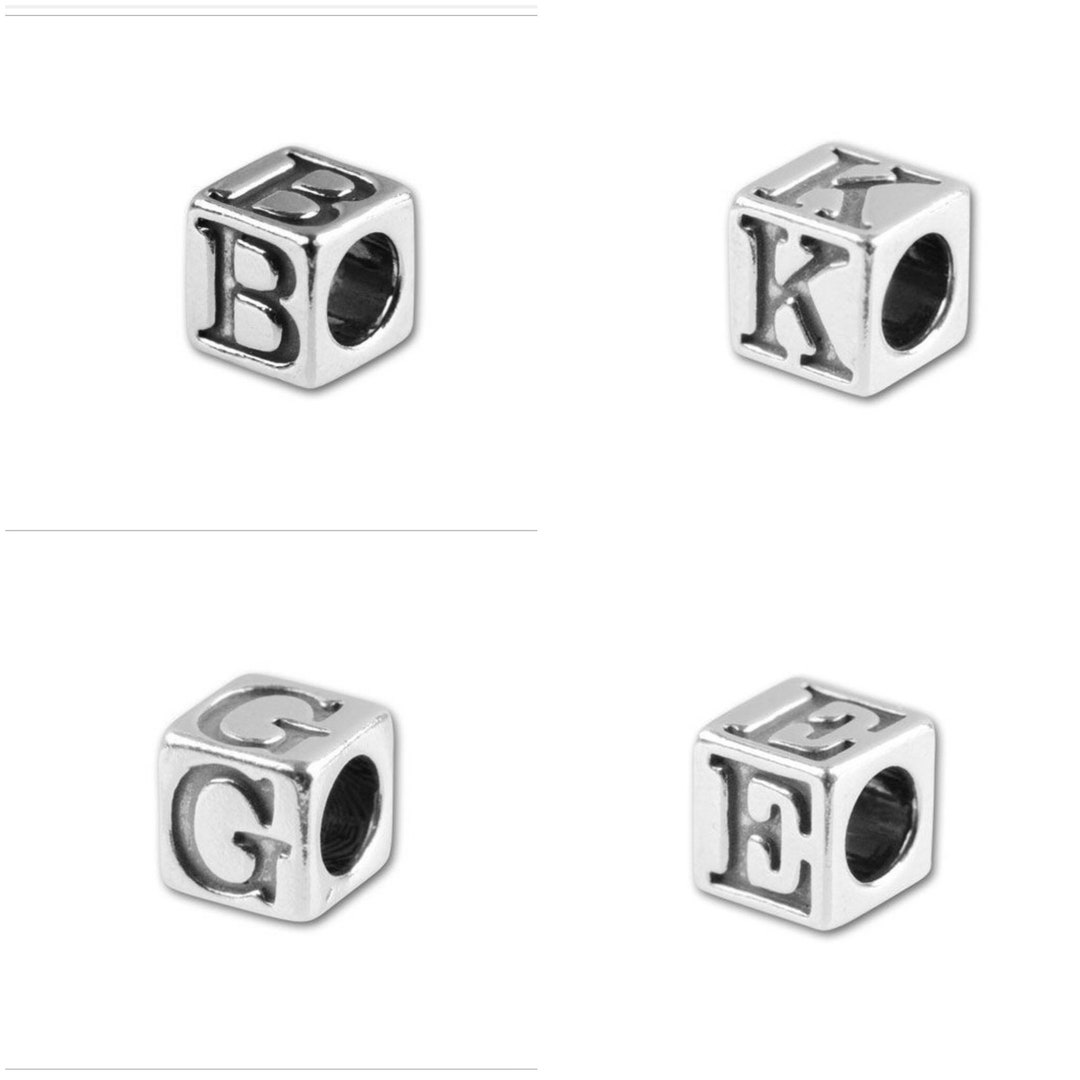 Sterling Silver Alphabet Beads, Large Hole Letter Beads, Silver Cube ...