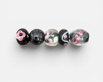 5 Black/Pink Combo Bead Lampwork Bracelet Kit, Lampwork Beads (42)  Ships USA