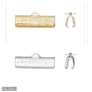 May include: Two metal cord end caps, one gold and one silver. Both have a woven pattern and a loop at the top.