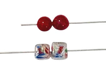 2-Red Glass Lampwork Flat glass,  12mm  glass beads,unique dotted  beads, 280 Ships USA