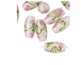 4-Lampwork Pink beads, Round pink beads,  flower  beads,unique pink Lamp work bead, L280 Ships USA