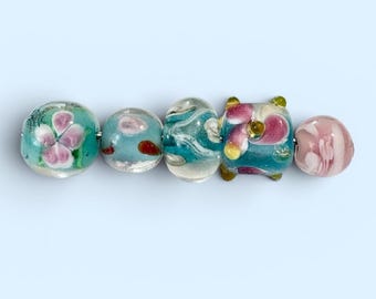 5-Lampwork Jewelry Making Kit, Bracelet Combo, Blue Glass Beads , unique Lampwork   (105) Ships USA