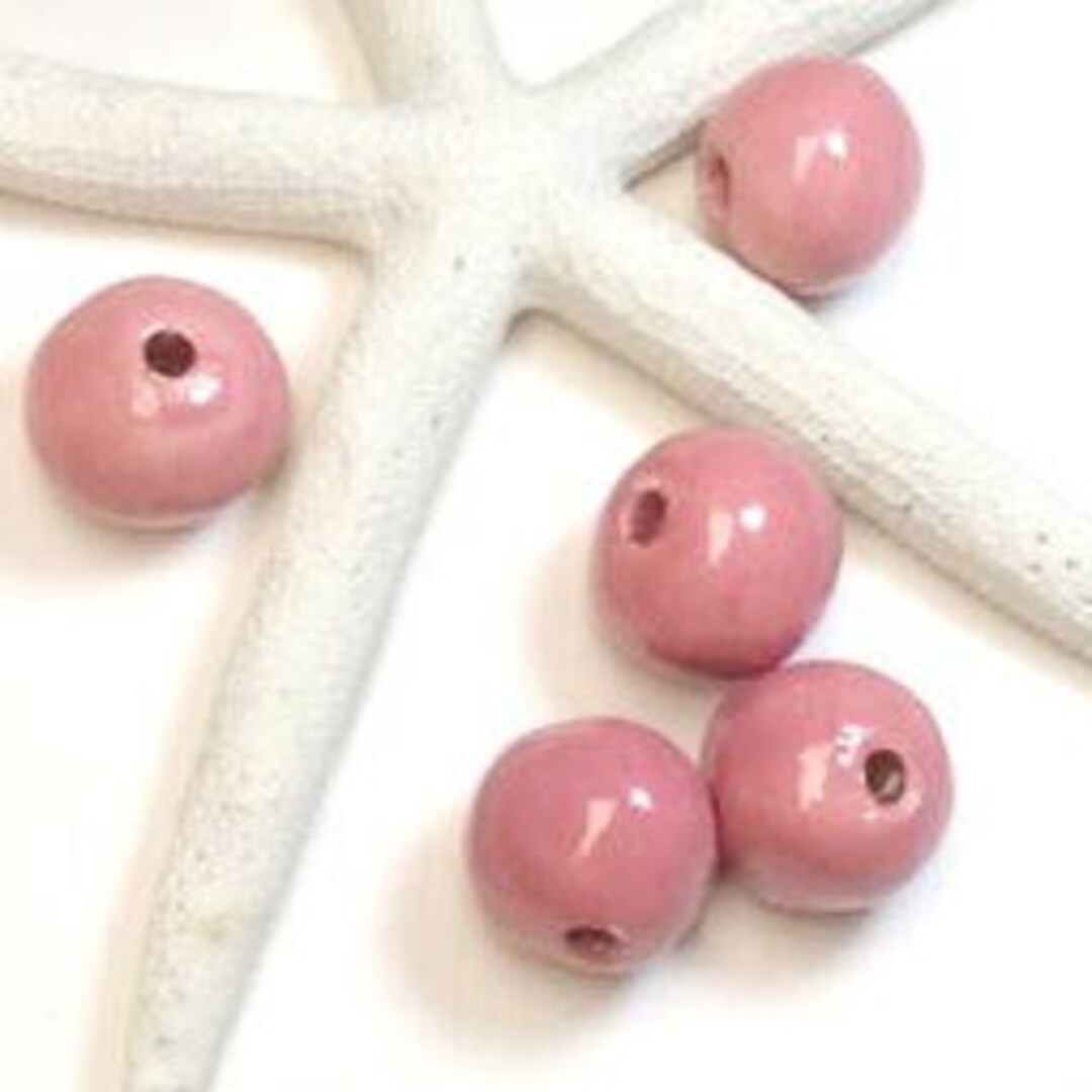 Lot De 20 Grosses Perles Vintage En Verre Beige Rosé à Filet Noir - Pour Macramé, Création