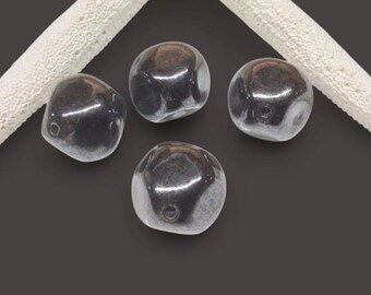 5-Vintage Pewter Glass Beads,Pewter Glass large hole,16mm Octagon bead, Pewter vintage round beads, unique silver bead ,V152 Ships USA