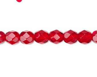 Ruby Red Czech Fire Polished black Crystal Beads, Red Beads, Red  Crystal, USA