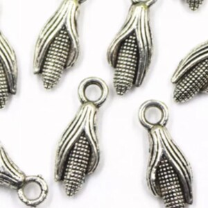 2-Ears of Corn, 17mm Corn Charms, farm charms, craft antique silver,Corn silver charms, silver bracelet charms, SS408,  Ships US