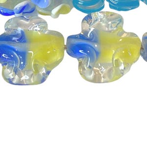 4-Murano Flower Rondelles,  Lampwork rondelle glass, Yellow Rondelles, Blue rondelle glass beads, unique Lampwork, 316 Ships USA