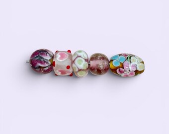 5 Pink  Combo Bead Lampwork Bracelet Kit, Lampwork Beads (38) Ships USA