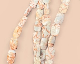 Square Peach Lace Jasper gemstones, 16" strand reddish orange gemstones, 18mm square with patterned stones, 308 Ships USA