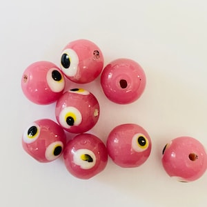 5- Pink Dotted Lampwork Round beads, Lampwork glass, 12mm dotted colorful glass beads, unique polka dot Lampwork, 272 Ships USA
