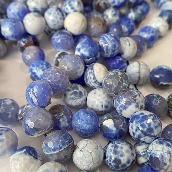 SALE-12mm Blue And White natural faceted gemstones,,round blue and white  beads , natural stones,515 Ships USA