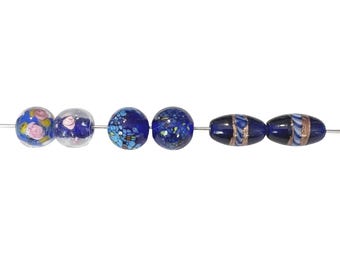 2-Lampwork blue polka dot Lampwork glass, white  bumpy dotted Round  , unique Lampwork, 139 Ships USA