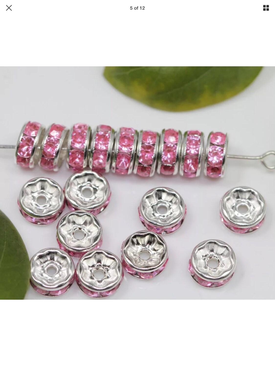 8mm Pink Rhinestone spacers 25 Pink rhinestonesilver spacer Etsy