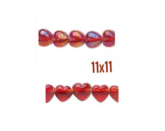 4-Puff Heart glass, Puff Red Heart glass beads, Red,  heart , Small Heart  pendant,Ships US