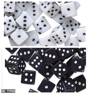 10-Acrylic laminated cube beads,10-White Dice Beads,  black square acrylic beads, unique black /white beads, L100, Ships USA