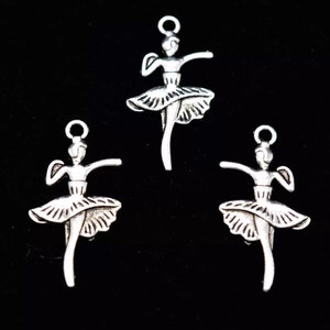 1-Ballerina charms,dancer charm beads, craft antique silver,Antiqued silver  charms, pendant charms, 235 Ships USA