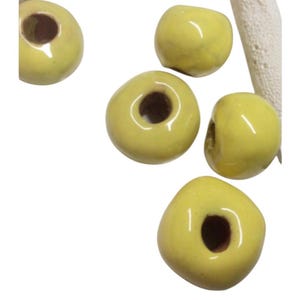 5-Vintage YELLOW Porcelain Round beads,Yellow Glass large hole,16mm ,canary yellow vintage round beads, unique beads ,V150 Ships USA