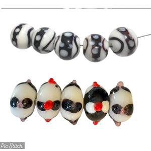 Black and White Lampwork glass Rondelle Bumpy beads,unique Lampwork beads, 346 Ships USA