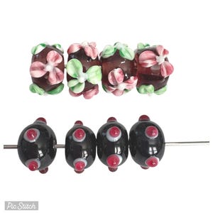 4 rondelles au chalumeau, fleur rose au chalumeau en verre de Murano, rondelles bosselées, perle de verre de Murano rose, unique au chalumeau, 491 navires États-Unis