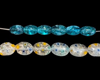 6-Lampwork oval glass beads, round faceted striped  beads, 10mm Lampwork glass, 427 Ships USA