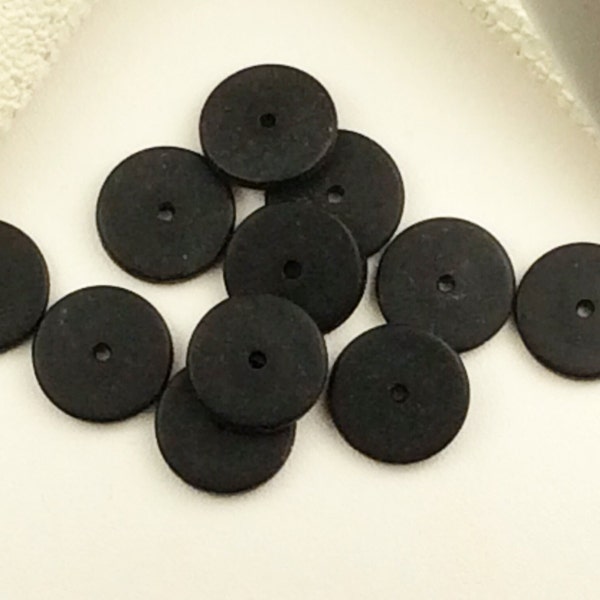 14mm Schwarze Vintage Acryl flache Perlen,vintage Schwarze Spacer, 14mm vintage flache Münz spacer, 25 count, (SP600) SHIPS USA