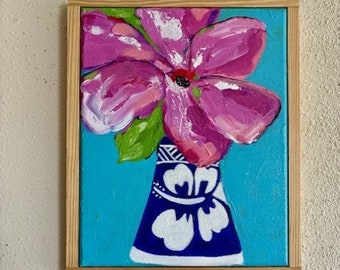 Flower with blue vase abstract acrylic painting