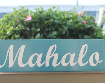 Mahalo wood sign *Handmade on Maui* Bookshelf sign*