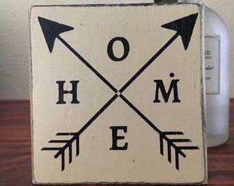 HOME Mini Wood Sign | Rustic Farmhouse Decor (3.5"x3.5")