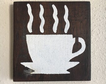Handmade Coffee Cup Pallet Sign, Kitchen Nook Decor