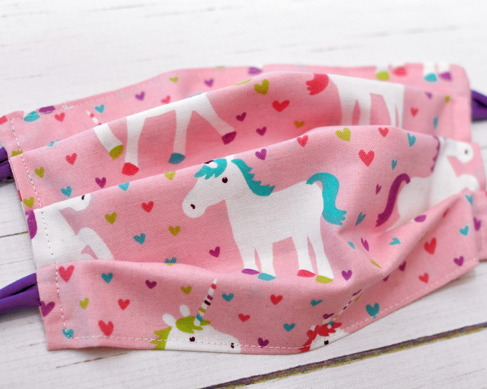 QUICK SHIP - Pleated Reusable Face Mask - Rainbow Unicorns in Pink Pu…
