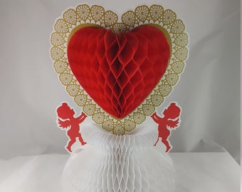 Hallmark HONEYCOMB DECORATION Valentines Vintage HEART Die Cut Hanging Tabletop Hallmark HONEYCOMB DECORATION Valentines Vintage HEART Die Cut Hanging Tabletop