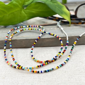 Delicate Multicolor Beaded Eyeglasses Necklace, Silver Rainbow Seed Beads Sunglasses Chain, Colorful Sunglass Lanyard, Eyeglass Grandma Gift