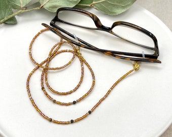 Gold Eyeglass Chain, Tiger Eye Gemstone Necklace, Sunglasses Necklace, Brown Glasses Lanyard, Eyeglasses Necklace, Grandma Necklace Gift