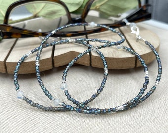 Blue Eyeglass Chain - Gemstone Necklace - Silver Necklace - Eyeglasses Chain - Necklace Glasses - Beaded Necklace - Sunglasses Necklace